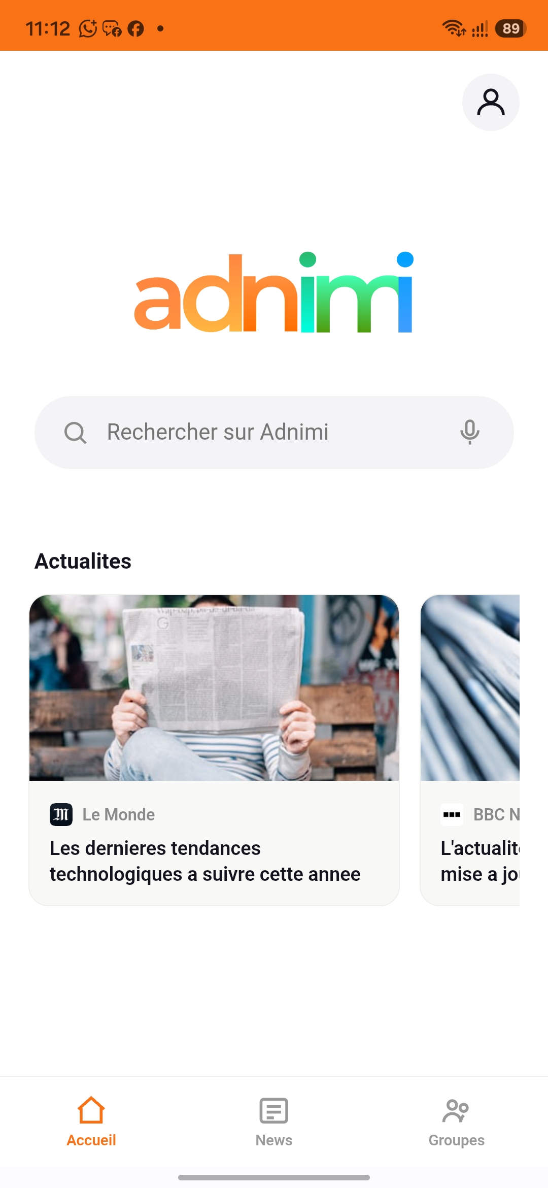 Interface Accueil Adnimi