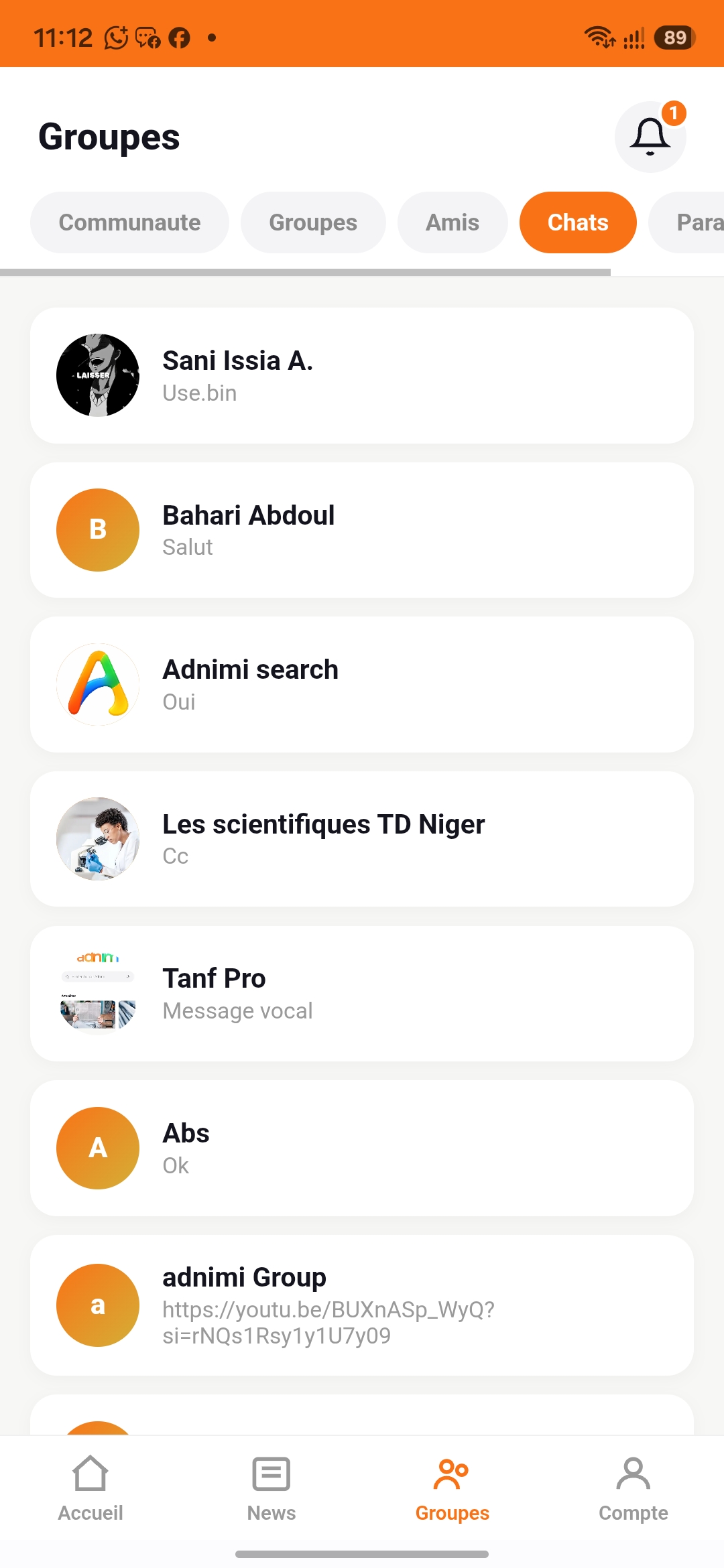 Interface Groupes Adnimi